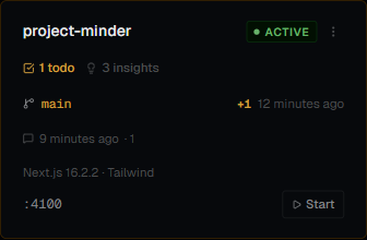 Project card detail showing git dirty indicator and badges