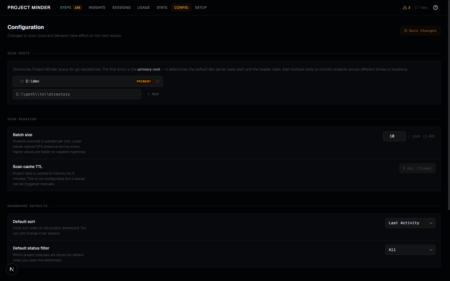 Config page with multiple scan roots