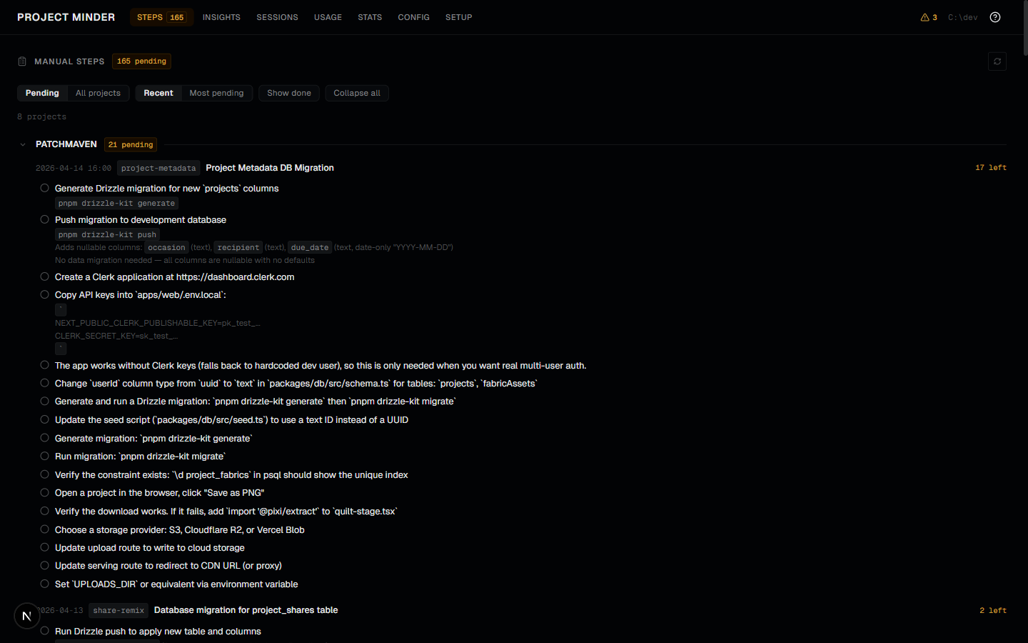 Manual steps dashboard